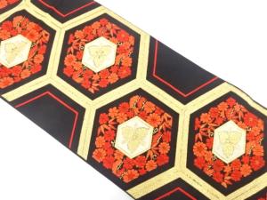 アンティーク　亀甲に花模様織り出し袋帯（着用可）